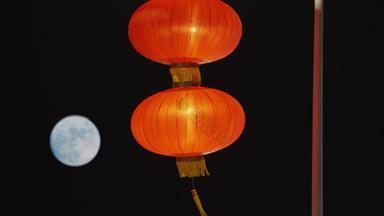 春节元宵<strong>中秋</strong>国庆大红灯笼和圆月